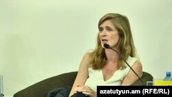 Armenia - Samantha Power speaks at a panel discussion in Yerevan, 8 June 2018.