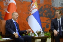 Реджеп Эрдоган и Александр Вучич на переговорах в Белграде