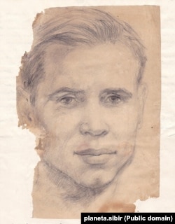 Ирма Геккер Худякова Мариинсктеги абакта тарткан болочокку күйөөсү Сергей Алексеевич Худяковдун (1919–1984) чийме сүрөтү. Болжол менен 1942–1943-жж.