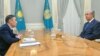 Kazakh President Qasym-Zhomart Toqaev (right) spoke to the state-run Egemen Qazaqstan newspaper.