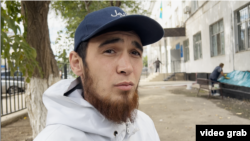 Aslanbek Omarov outside the court in Aqtobe on August 31. 