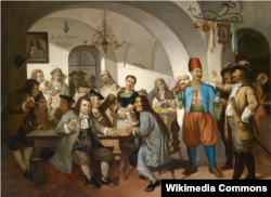 Картина, написана на межі 19 та 20-го століть, яка змальовує кав’ярню «Під синьою пляшкою» у Відні, що була створена Юрієм Кульчицьким.