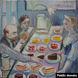 Ленин и Крупская в цюрихской кондитерской. Рисунок Марии Помянски