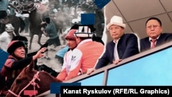 Президент Садыр Жапаров жана башкы прокурор Курманкул Зулушев 31-августта “Төлөйкөн” ат майданында. Коллаж.