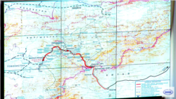 Кытай–Кыргызстан–Өзбекстан темир жолунун картасы.