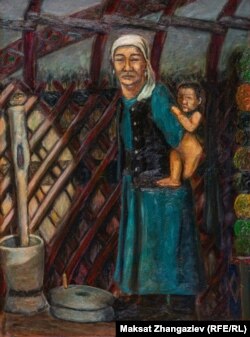 Сүрөтчү Залкар Эсенкановдун эне темасындагы сүрөттөрүнүн бири.