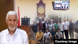 Коллаж. Адвокат Акин Токталиев жана Кемпир-Абад иши боюнча айыпталуучулар тобу