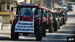 Bulgarian farmers drive tractors during EU-wide protests against Ukrainian goods being allowed into the bloc, which they say is causing a glut on local markets. (file photo)