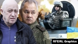 Украинадагы согушка аскерлерди жалдаган "Вагнер" жеке аскер уюмунун негиздөөчүсү Евгений Пригожин жана Орусиянын коргоо министри Сергей Шойгу. Коллаж.