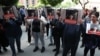 Armenia - Protesters demand the release of Gayane Hakobian outside the prime minister's office in Yerevan, May 22, 2023.