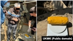 Кармалган киши жана анын үйүнөн табылган баңгизаттын бир бөлүгү. УКМК тараткан сүрөт.