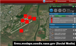 Пожежі, зафіксовані на мапі пожеж NASA на аеродромі Джанкой після удару 17 квітня 2024 року