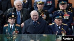 Аляксандар Лукашэнка на ваенным парадзе ў Дзень Перамогі ў Маскве, Расея, 9 траўня 2023 году