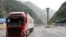 Russia - An Armenia commercial truck passes through the Russian-Georgian border crossing at Upper Lars, June 21, 2023: 