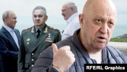 Վլադիմիր Պուտինը, Սերգեյ Շոյգուն, Ալեքսանդր Լուկաշենկոն և Եվգենի Պրիգոժինը, կոլաժ