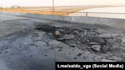 The key Chonhar bridge, which connects the Russian-occupied Crimean Peninsula with mainland Ukraine, was damaged by shelling on June 22.