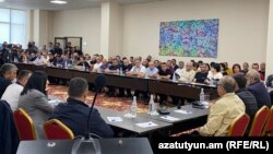 Armenia - Archbishop Bagrat Galstanian meets Karabakh Armenians in Yerevan, May 21, 2024.