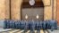 Armenia - Rot police guard the Interior Ministry building amid an anti-government protest in Yerevan, May 29, 2024.