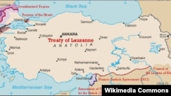 Лозанна тынчтык келишимине ылайык Түркиянын чек араларынын картасы. 24.07.1923. 