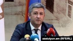 Armenia - Lawyer Karen Alaverdian speaks at a news conference in Yerevan, June 13, 2023.