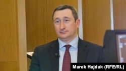 The head of the board of NJSC «Naftogaz of Ukraine» Oleksiy Chernyshov is interviewed by RFE/RL's Ukrainian Service in Brussels