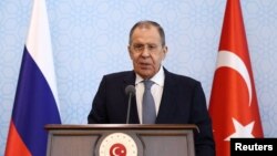 Russian Foreign Minister Sergei Lavrov speaks during a news conference in Ankara, April 7, 2023.