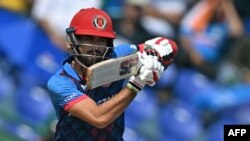 یکی از بازیکنان تیم ملی کریکت افغانستان در بازی امروز چهارشنبه در برابر تیم کریکت هند