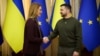 Ukrainian President Volodymyr Zelenskiy meets with the president of the European Parliament, Roberta Metsola, in Lviv on March 4.