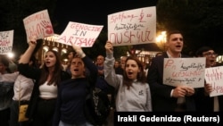 ARMENIA - Protesters gather near the government building in Yerevan to support ethnic Armenians in Nagorno-Karabakh following Azerbaijani armed forces' offensive operation executed in the region, September 20, 2023.