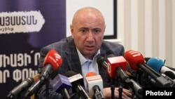 Leader of the opposition Mother Armenia party Andranik Tevanian speaks during a news conference in Yerevan, September 18, 2023.