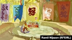 Константин Пак. Эскиз декорации к спектаклю по пьесе Тен Дон Хена «Ондарден». Из фондов музея имени Кастеева в Алматы