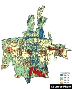 Бишкектин 2019-жылдагы орточо аба температурасынын спутниктен алынган сүрөтү