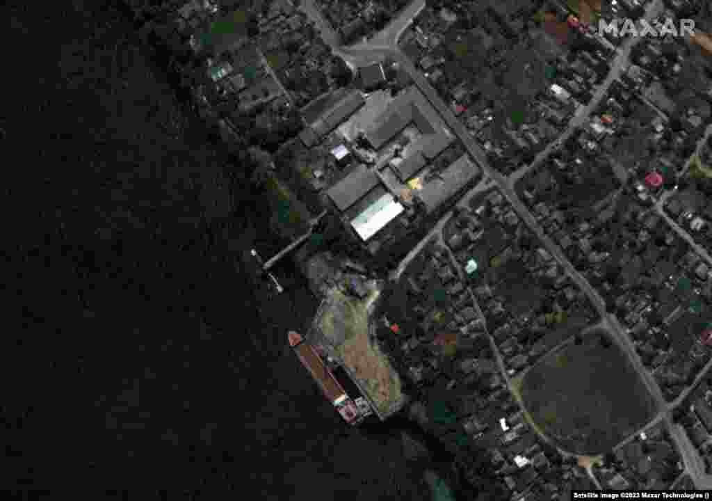 A May 15 image shows&nbsp;the Russian-occupied town of Nova Kakhovka followed by the aftermath of the flooding.