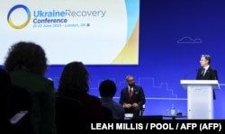 Держсекретар США Ентоні Блінкен під час виступу на Конференції з відновлення України. Лондон, 21 червня 2023 року