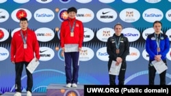 Айсулуу Тыныбекова, эл аралык күрөш мелдешинде. Александрия шаары, Египет. Февраль, 2023-жыл. 