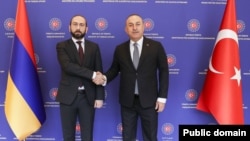 Turkey - Foreign Ministers Mevlut Cavusoglu of Turkey and Ararat Mirzoyan of Armenia meet in Ankara, February 15, 2023.