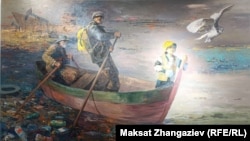 Сүрөтчү Өмүркул уулу Базаркулдун экология темасын көтөргөн "Жардам" аттуу эмгеги.