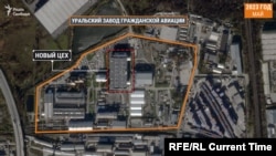 Уральский завод гражданской авиации в Екатеринбурге, новый цех, вероятно для двигателей боевых вертолетов. Спутниковые снимки MAXAR technologies и Planet для проекта «Схемы», май 2023 года