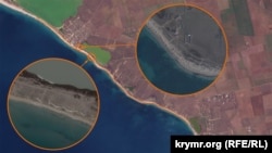 Линия окопов на побережье от Заозерного до Евпатории, спутниковый снимок от 16 марта 2023 года