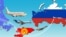 Кыргызстандын Орусияга учактарды реэкспорттоп жаткандыгы жөнүндө иллюстрациялык сүрөт.