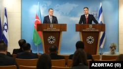 Իսրայելի և Ադրբեջանի ԱԳ նախարարներ Էլի Քոենի և Ջեյհուն Բայրամովի համատեղ ասուլիսը Թել Ավիվում, 29-ը մարտի, 2023թ.
