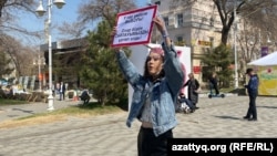 Vlada Ermolcheva demonstrates in Almaty in March.
