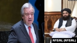 آنتونیو گوترش سرمنشی سازمان ملل متحد و امیرخان متقی سرپرست وزارت خارجه حکومت طالبان 