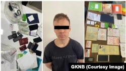 Бишкекте кармалган Орусиянын жараны. УКМК тараткан шектүүнүн сүрөтү жана анын үйүн тинтүү учурунда табылган буюмдар.