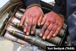 Баявыя снарады падчас падрыхтоўкі мабілізаваных у Прыморскім краі Расеі, кастрычнік 2022 году