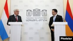 Ալեն Սիմոնյանը և Լյուքսեմբուրգի Պատգամավորների պալատի նախագահը հետ համատեղ մամուլի ասուլիսի ժամանակ, 22-ը մայիսի, 2024թ.