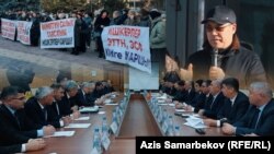 ККМге каршы соодагерлер, президент Садыр Жапаров жана кыргыз-тажик чек арасы боюнча эки өлкөнүн жумушчу топторунун жолугушуусу. Коллаж.