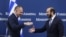 Armenia - Foreign Ministers Ararat Mirzoyan of Armenia and George Gerapetritis of Greece shake hands at a news conference, Yerevan, January 10, 2024.