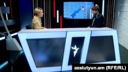 French Ambassador to Armenia Olivier Decottignies gives an interview to RFE/RL Armenian Service Director Heghine Buniatyan. Yerevan, May 7, 2024. 