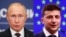 Rossiya prezidenti Vladimir Putin (chapda) va Ukraina prezidenti Volodimir Zelenskiy